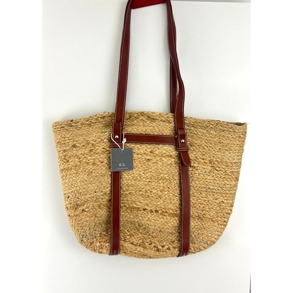 Haute Hippie Large Straw & Leather Bag Tote w/ Small Bag Beach NEW
